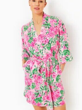 Lilly Pulitzer Cason Pajama Robe Conch Shell Pink Koala La La Size L/XL